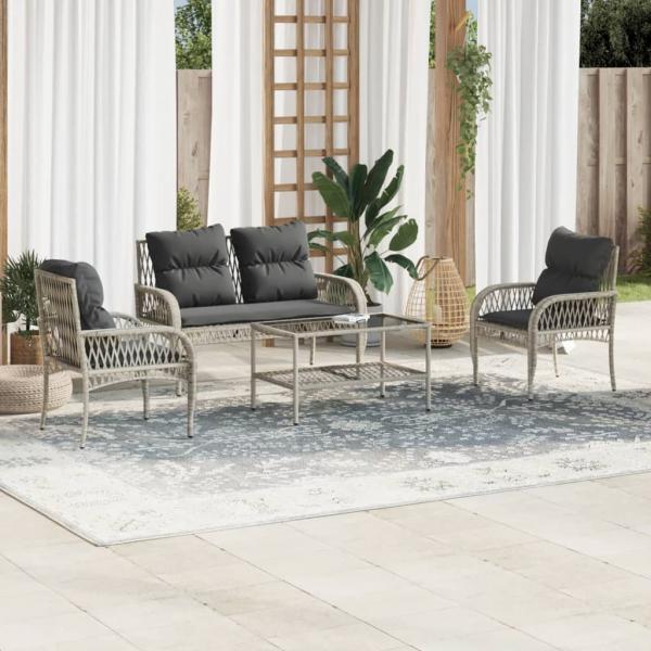 ARDEBO.de - 4-tlg. Garten-Sofagarnitur mit Kissen Hellgrau Poly Rattan