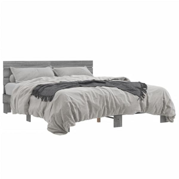 ARDEBO.de - Bettgestell Grau Sonoma 160x200 cm Holzwerkstoff und Metall