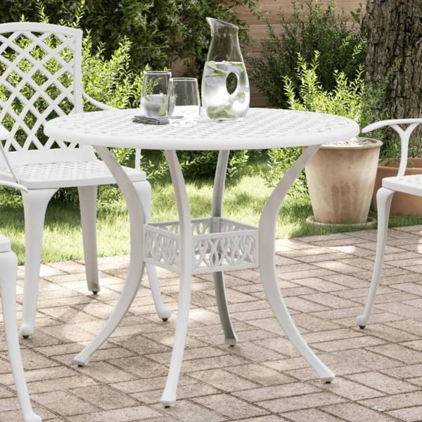 ARDEBO.de - Gartentisch Weiß Ø90x75 cm Aluminiumguss