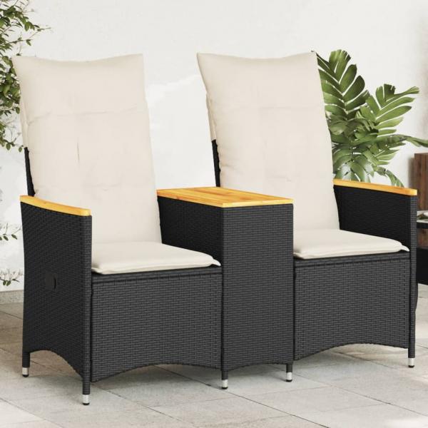 ARDEBO.de - Gartensofa 2-Sitzer Verstellbar mit Tisch Schwarz Poly Rattan