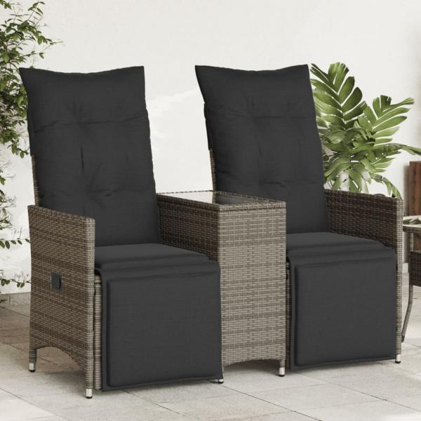 ARDEBO.de - Gartensofa 2-Sitzer Verstellbar mit Tisch Grau Poly Rattan