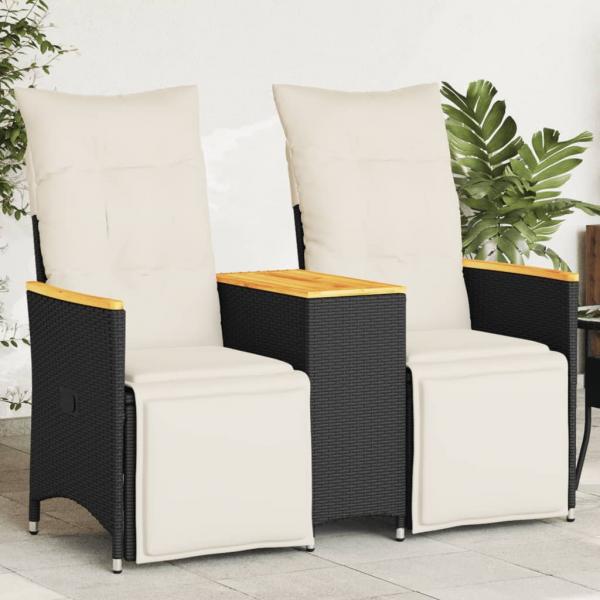 ARDEBO.de - Gartensofa 2-Sitzer Verstellbar mit Tisch Schwarz Poly Rattan