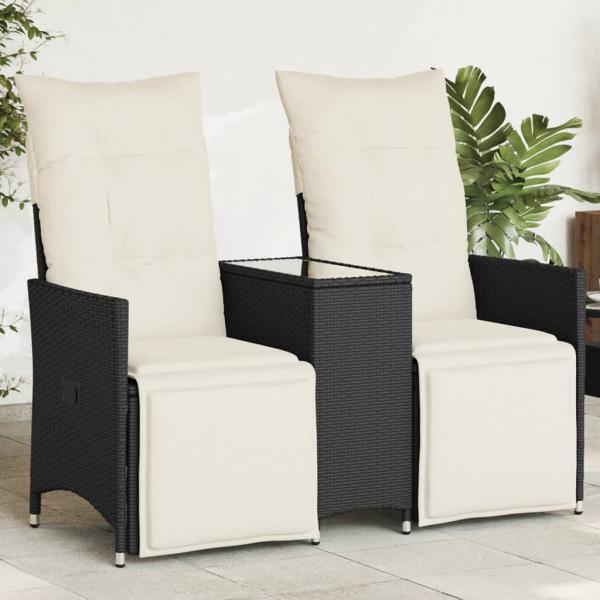 ARDEBO.de - Gartensofa 2-Sitzer Verstellbar mit Tisch Schwarz Poly Rattan