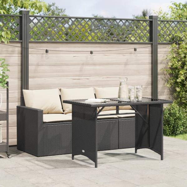 ARDEBO.de - 2-tlg. Garten-Essgruppe mit Kissen Schwarz Poly Rattan