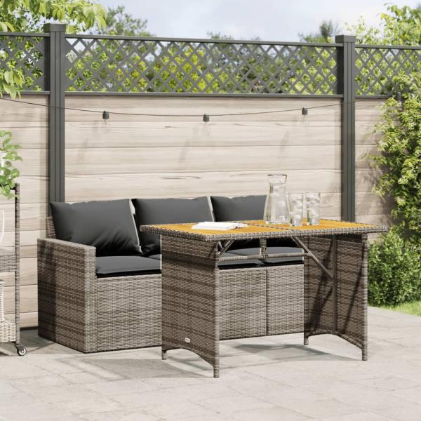 ARDEBO.de - 2-tlg. Garten-Essgruppe mit Kissen Grau Poly Rattan
