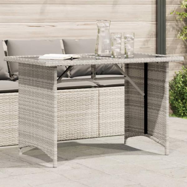 ARDEBO.de - Gartentisch mit Glasplatte Hellgrau 110x68x70 cm Poly Rattan