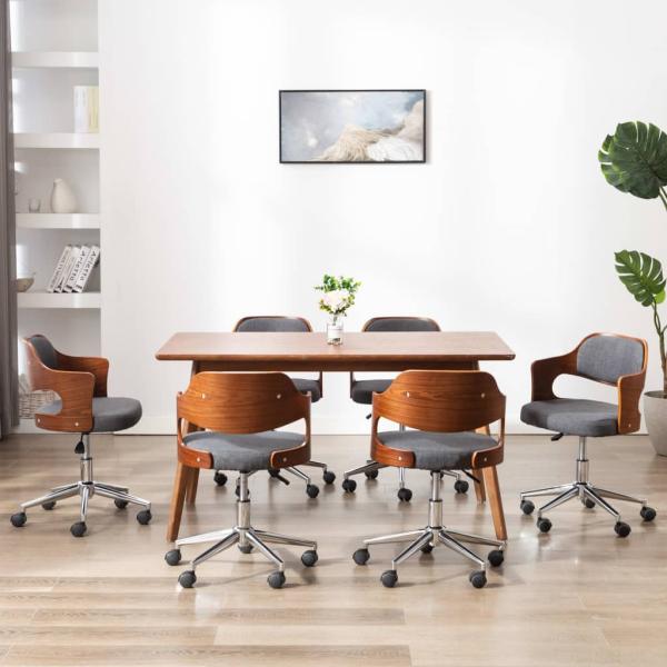 ARDEBO.de - Drehbare Esszimmerstühle 6 Stk. Grau Bugholz und Stoff