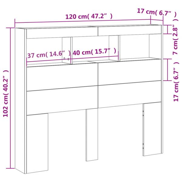 LED-Kopfteil mit Ablagen Braun Eichen-Optik 120x17x102 cm