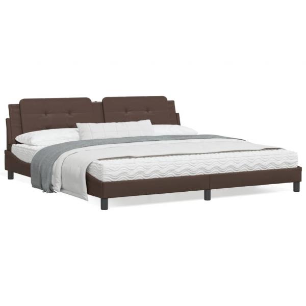 ARDEBO.de - Bett mit Matratze Braun 200x200 cm Kunstleder