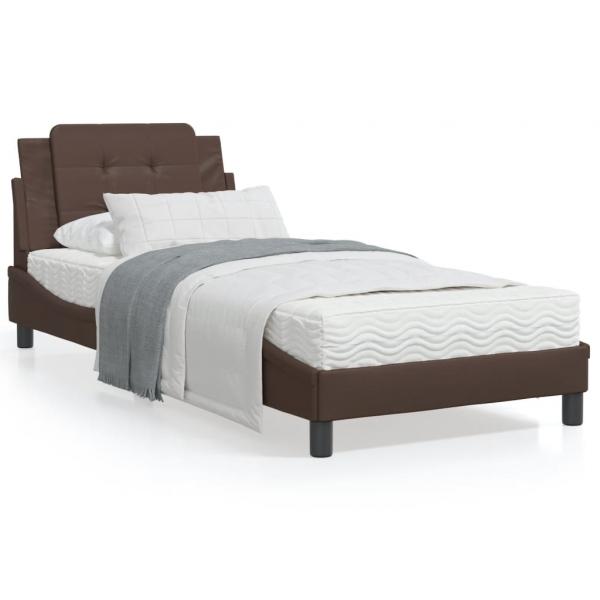ARDEBO.de - Bett mit Matratze Braun 90x200 cm Kunstleder