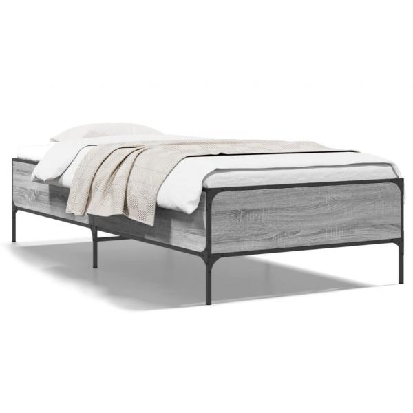 ARDEBO.de - Bettgestell Grau Sonoma 100x200 cm Holzwerkstoff und Metall
