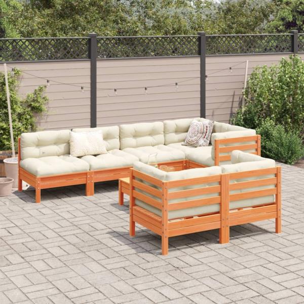 8-tlg. Garten-Sofagarnitur mit Kissen Wachsbraun Kiefernholz