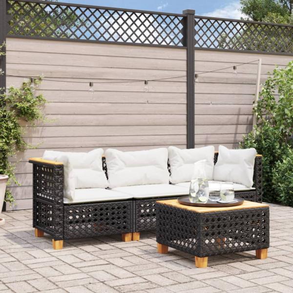 ARDEBO.de - Gartensofa mit Kissen 3-Sitzer Schwarz Poly Rattan