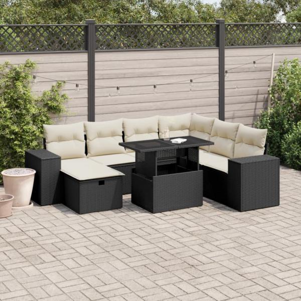 ARDEBO.de - 8-tlg. Garten-Sofagarnitur mit Kissen Schwarz Poly Rattan