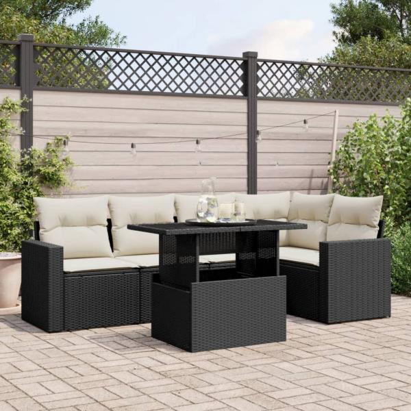 ARDEBO.de - 6-tlg. Garten-Sofagarnitur mit Kissen Schwarz Poly Rattan