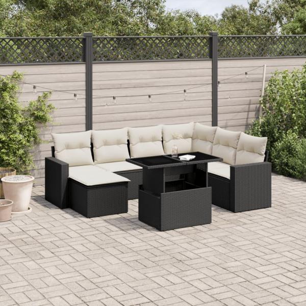 ARDEBO.de - 8-tlg. Garten-Sofagarnitur mit Kissen Schwarz Poly Rattan