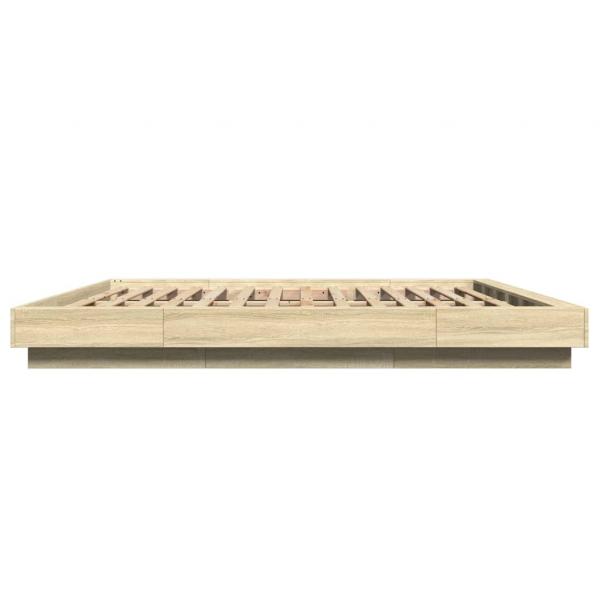 Bettgestell mit LED Sonoma-Eiche 200x200 cm Holzwerkstoff