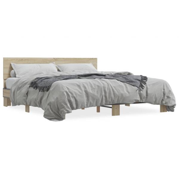ARDEBO.de - Bettgestell Sonoma-Eiche 180x200 cm Holzwerkstoff und Metall