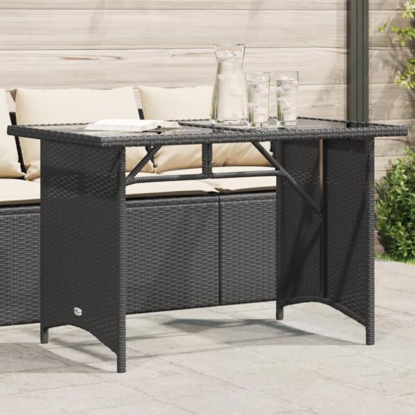 ARDEBO.de - Gartentisch mit Glasplatte Schwarz 110x68x70 cm Poly Rattan