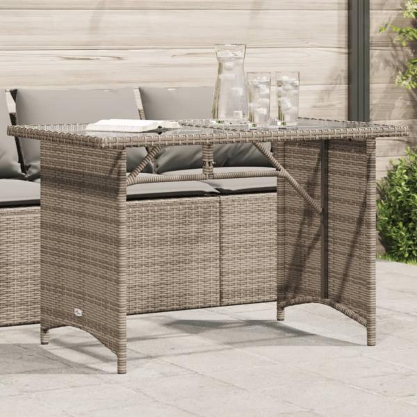 ARDEBO.de - Gartentisch mit Glasplatte Grau 110x68x70 cm Poly Rattan