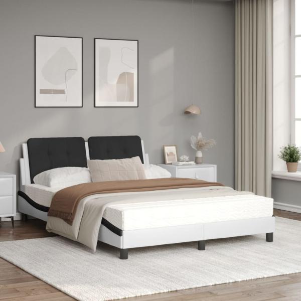 Bett mit Matratze Weiß und Schwarz 120x200 cm Kunstleder