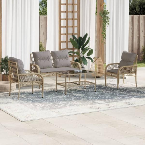 ARDEBO.de - 4-tlg. Garten-Sofagarnitur mit Kissen Beige Poly Rattan