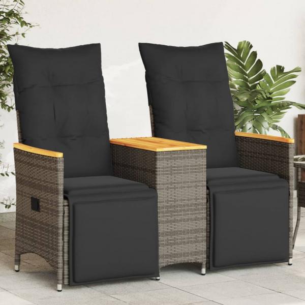 ARDEBO.de - Gartensofa 2-Sitzer Verstellbar mit Tisch Grau Poly Rattan