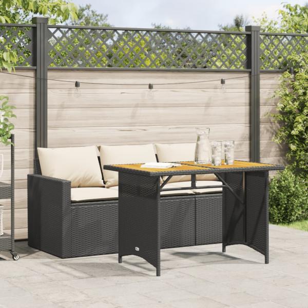 ARDEBO.de - 2-tlg. Garten-Essgruppe mit Kissen Schwarz Poly Rattan