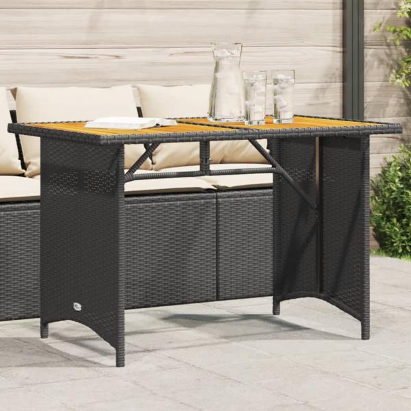 ARDEBO.de - Gartentisch mit Holzplatte Schwarz 110x68x70 cm Poly Rattan