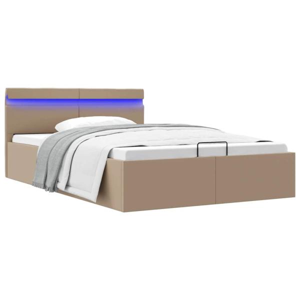 Stauraumbett mit LED Cappuccino-Braun Kunstleder 140×200cm