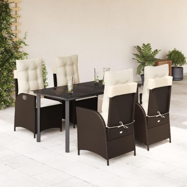 ARDEBO.de - 5-tlg. Garten-Essgruppe mit Kissen Braun Poly Rattan