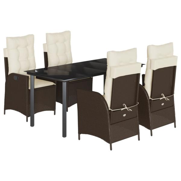5-tlg. Garten-Essgruppe mit Kissen Braun Poly Rattan