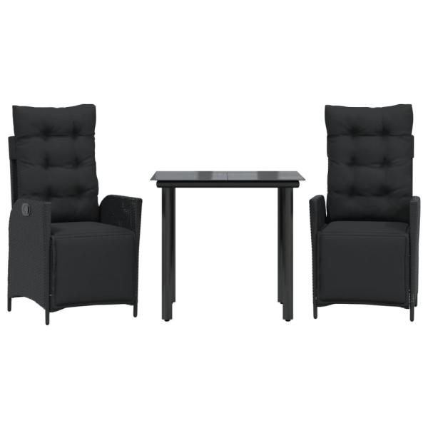 3-tlg. Garten-Essgruppe mit Kissen Schwarz Poly Rattan