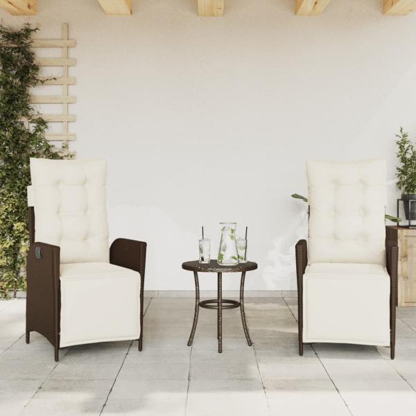 ARDEBO.de - Gartensessel mit Fußteil 2 Stk. Verstellbar Braun Poly Rattan