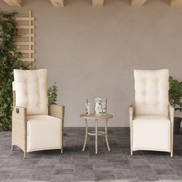 ARDEBO.de - Gartensessel mit Fußteil 2 Stk. Verstellbar Beige Poly Rattan