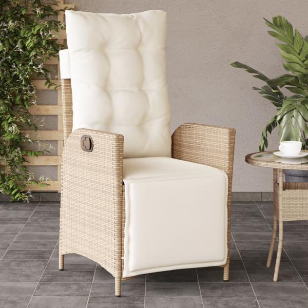 ARDEBO.de - Gartensessel mit Fußteil Verstellbar Beige Poly Rattan