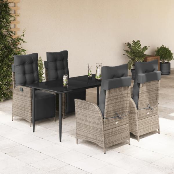 ARDEBO.de - 5-tlg. Garten-Essgruppe mit Kissen Grau Poly Rattan