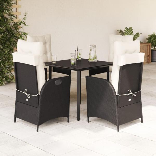 ARDEBO.de - 5-tlg. Garten-Essgruppe mit Kissen Schwarz Poly Rattan