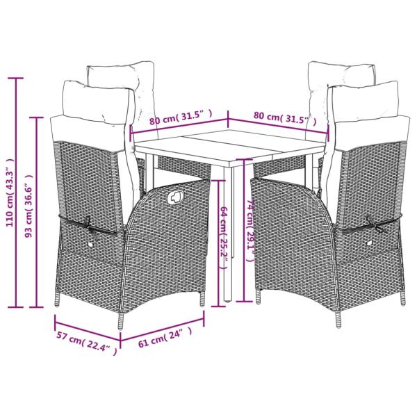 5-tlg. Garten-Essgruppe mit Kissen Schwarz Poly Rattan