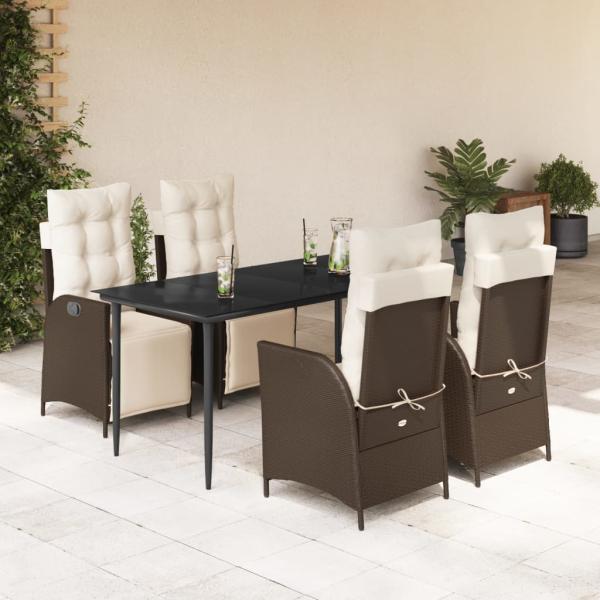 ARDEBO.de - 5-tlg. Garten-Essgruppe mit Kissen Braun Poly Rattan