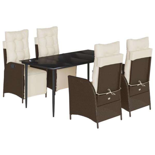 5-tlg. Garten-Essgruppe mit Kissen Braun Poly Rattan