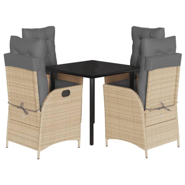 5-tlg. Garten-Essgruppe mit Kissen Beigemischung Poly Rattan