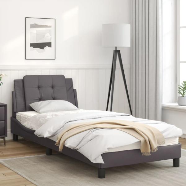 ARDEBO.de - Bettgestell mit LED Grau 80x200 cm Kunstleder