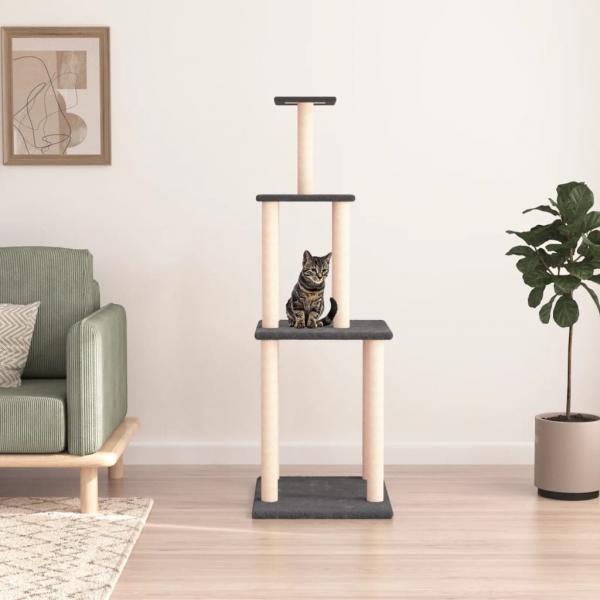 ARDEBO.de - Kratzbaum mit Sisal-Kratzsäulen Dunkelgrau 149 cm