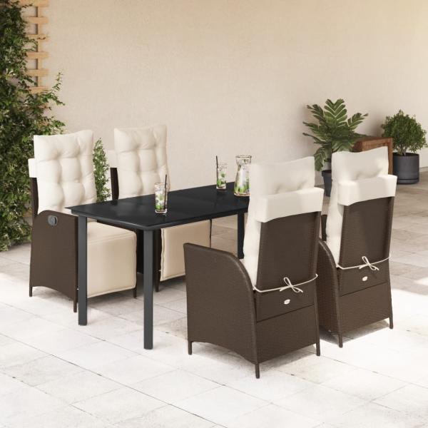 ARDEBO.de - 5-tlg. Garten-Essgruppe mit Kissen Braun Poly Rattan