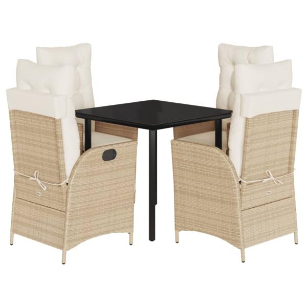 5-tlg. Garten-Essgruppe mit Kissen Beige Poly Rattan