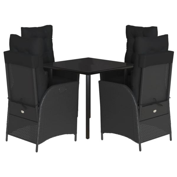 5-tlg. Garten-Essgruppe mit Kissen Schwarz Poly Rattan