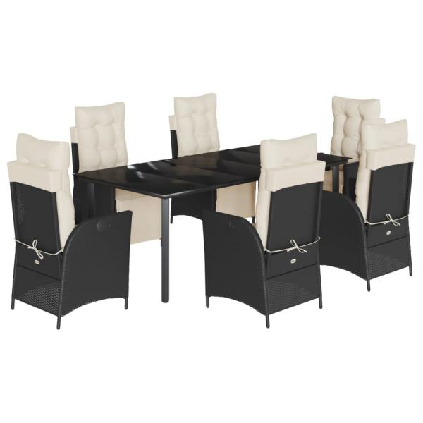 7-tlg. Garten-Essgruppe mit Kissen Schwarz Poly Rattan