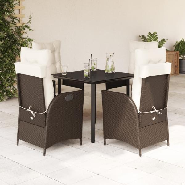 ARDEBO.de - 5-tlg. Garten-Essgruppe mit Kissen Braun Poly Rattan