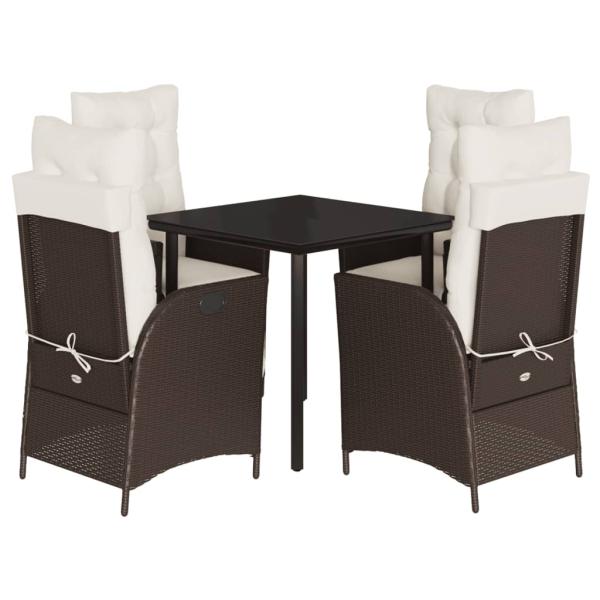 5-tlg. Garten-Essgruppe mit Kissen Braun Poly Rattan